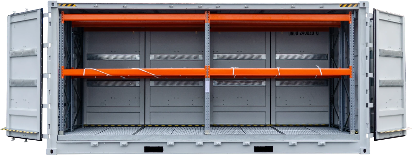 LiBa Con 20 ft. – seitlich geöffnet mit Regalsystem