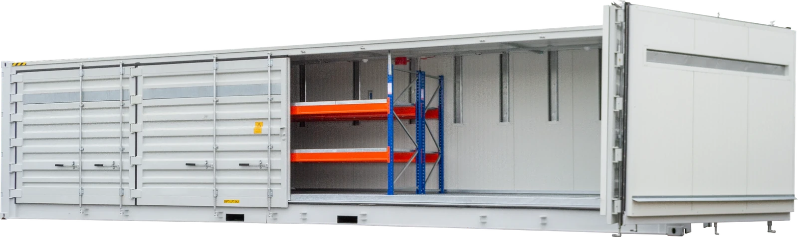 LiBa Con 40 ft. – teilweise geöffnet mit Regalsystem